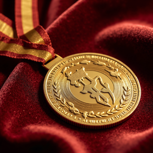 儒家门派标识，金色印章样式，上有'仁'字，周围环绕古典纹饰，深红色背景